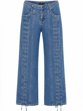 Lioness Day Dream Lace-Up Wide Leg Jeans NWT Blue Denim Size AU 12 / US 8